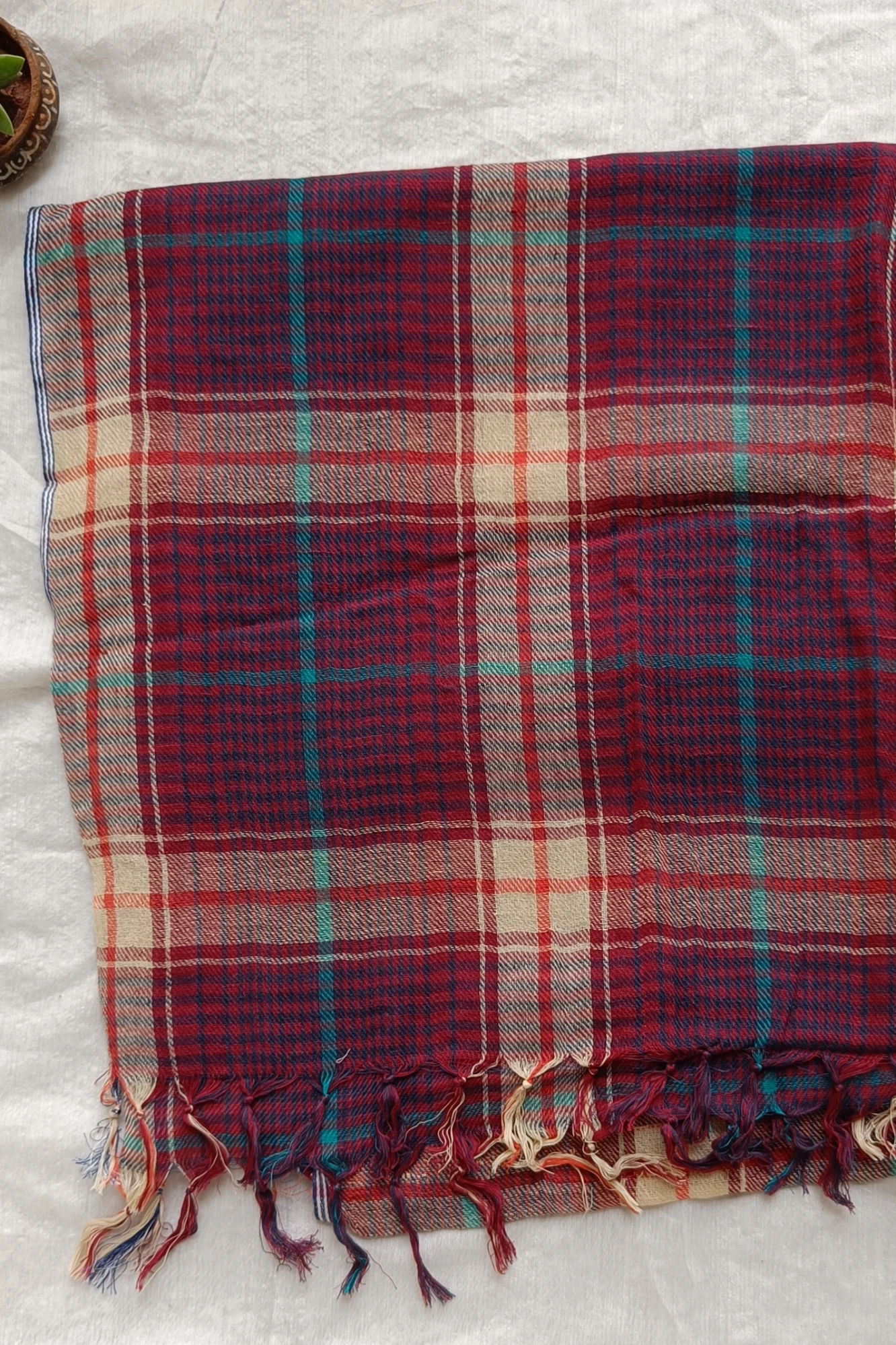 Maroon meadows plaid cotton stole