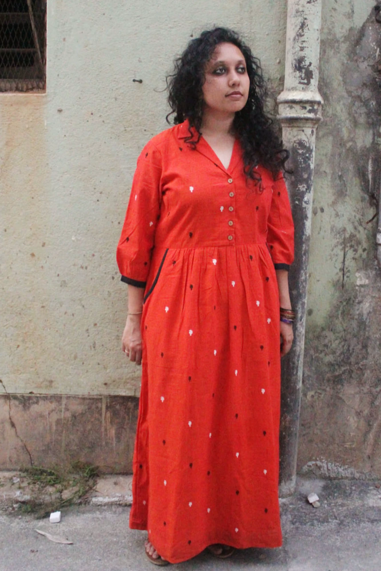 Pure Handloom cotton Paisley motif maxi dress (L)