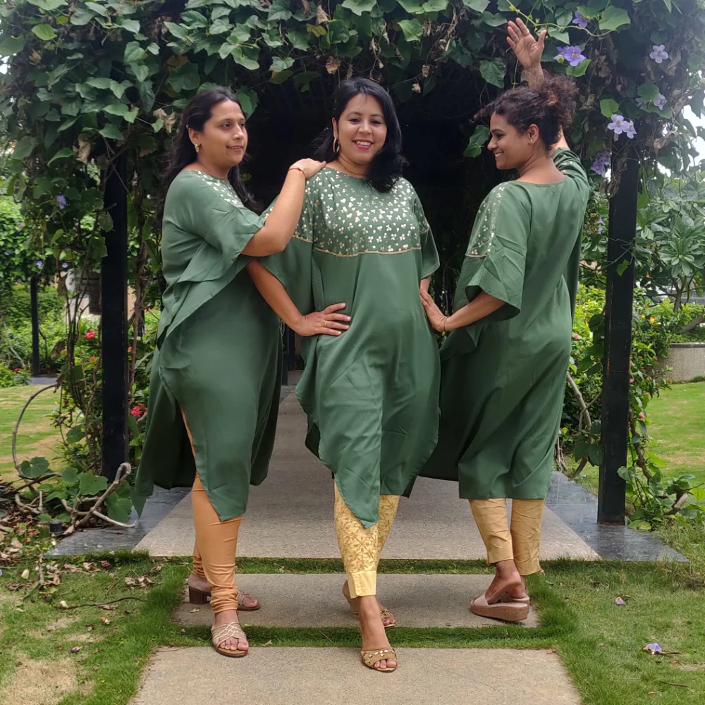 Sage Green Foil print Kaftan kurta (XS)