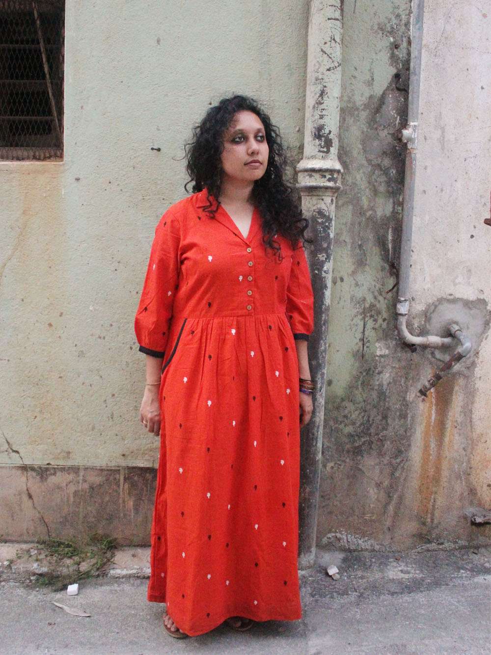 Handloom Cotton Paisley motif maxi dress (s)