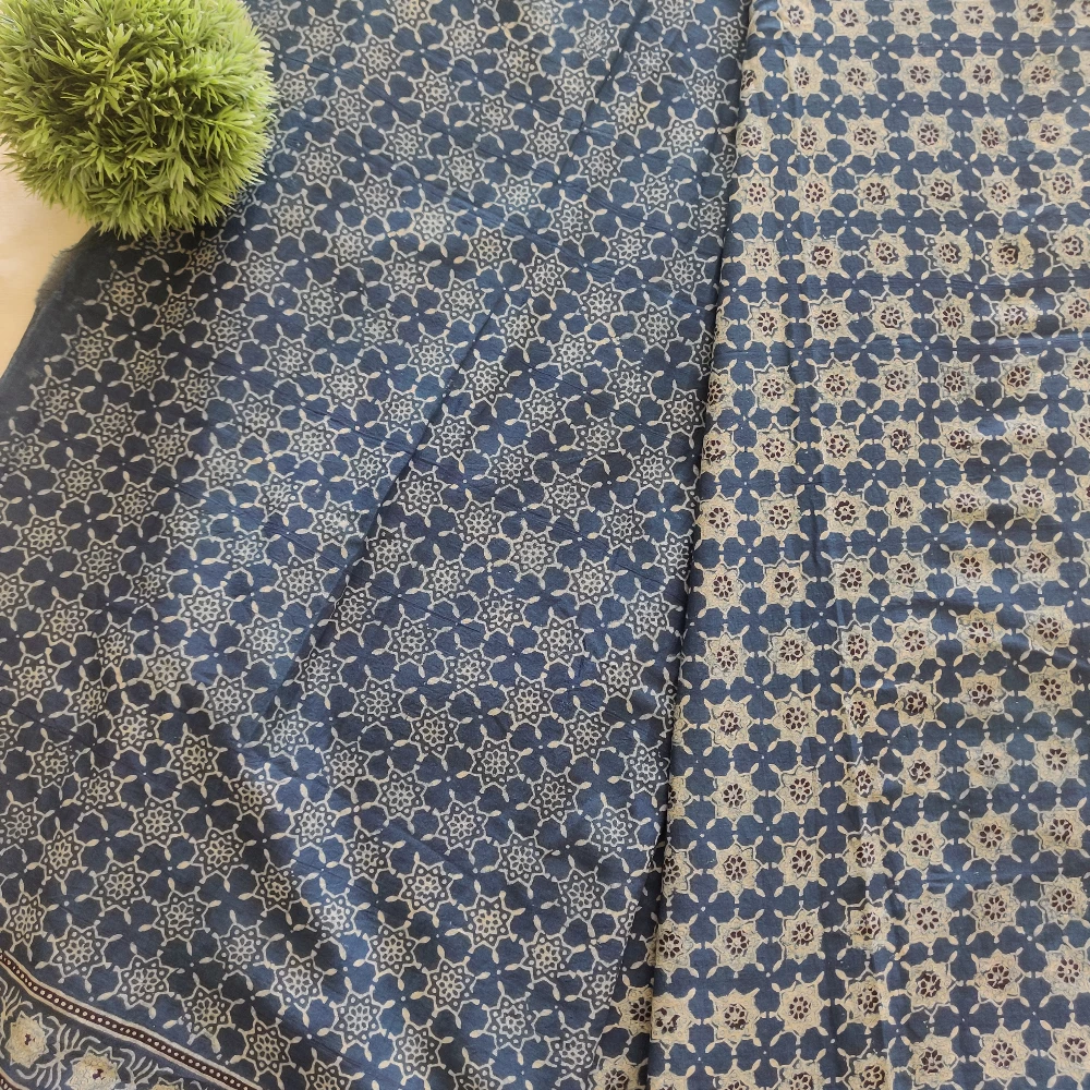 Block print Cotton Saree- Indigo