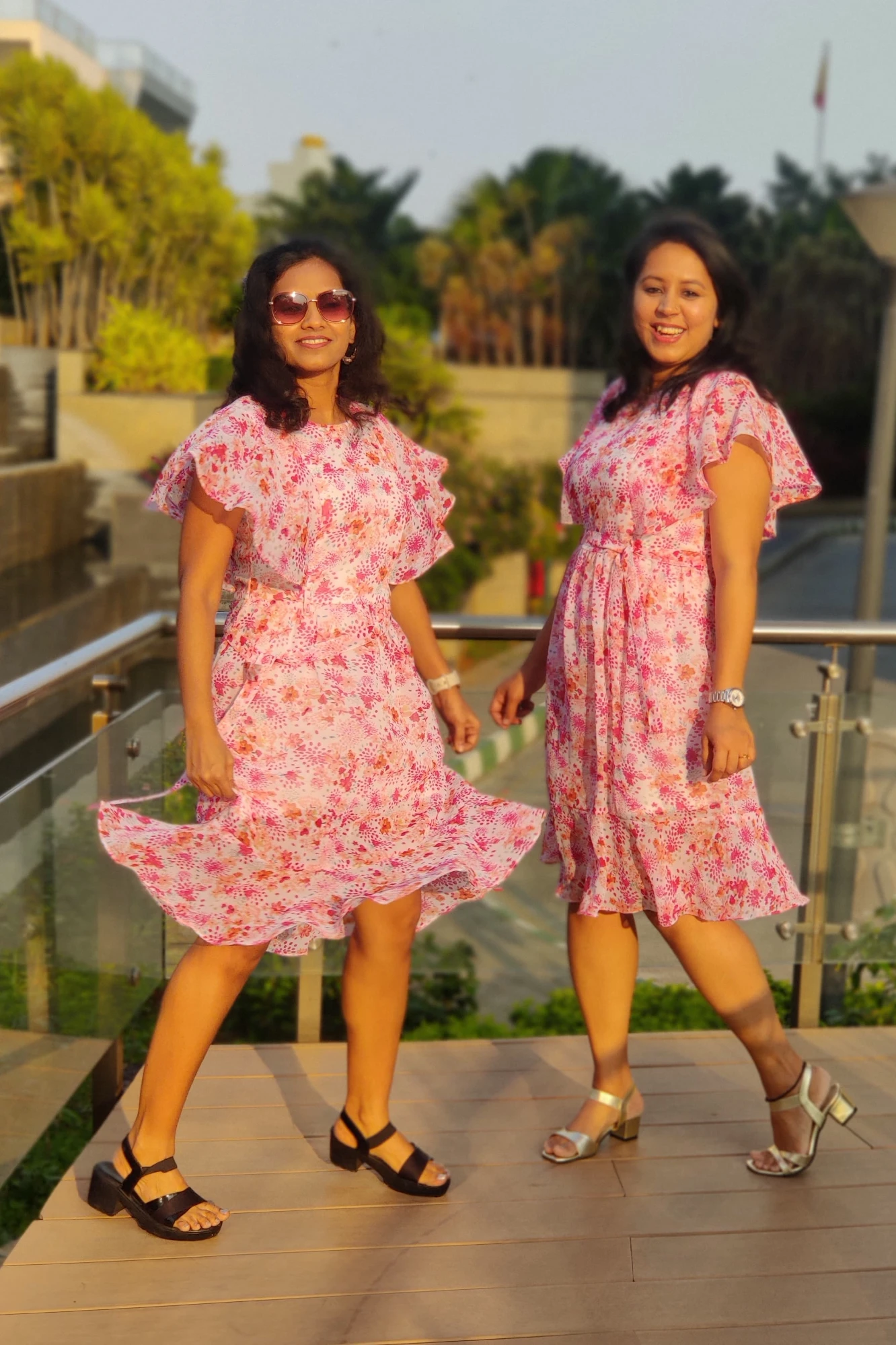 Printed Pink Georgette dress (XS)
