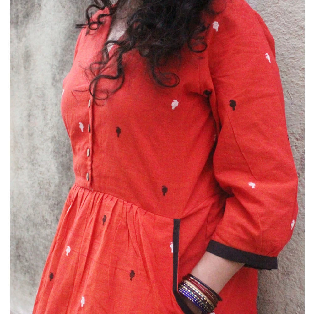 Pure Handloom cotton Paisley motif maxi dress (L)