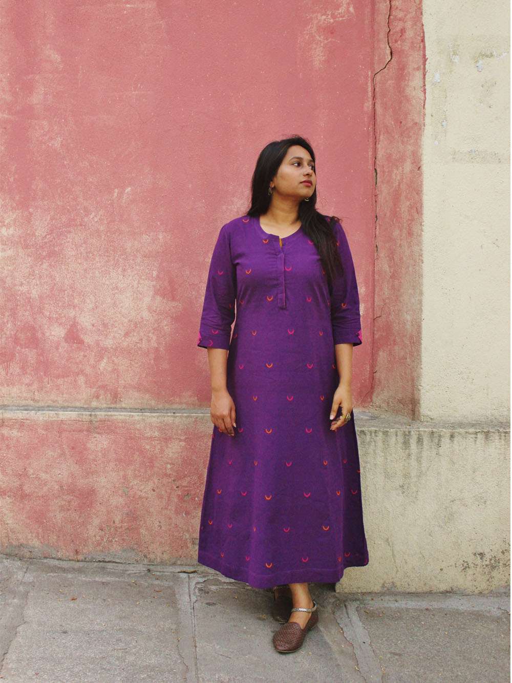 Handloom Cotton Crescent motif midi dress