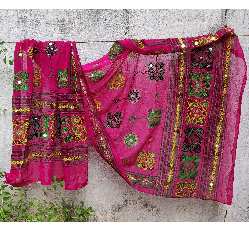 Cotton Aari work dupatta (orange)