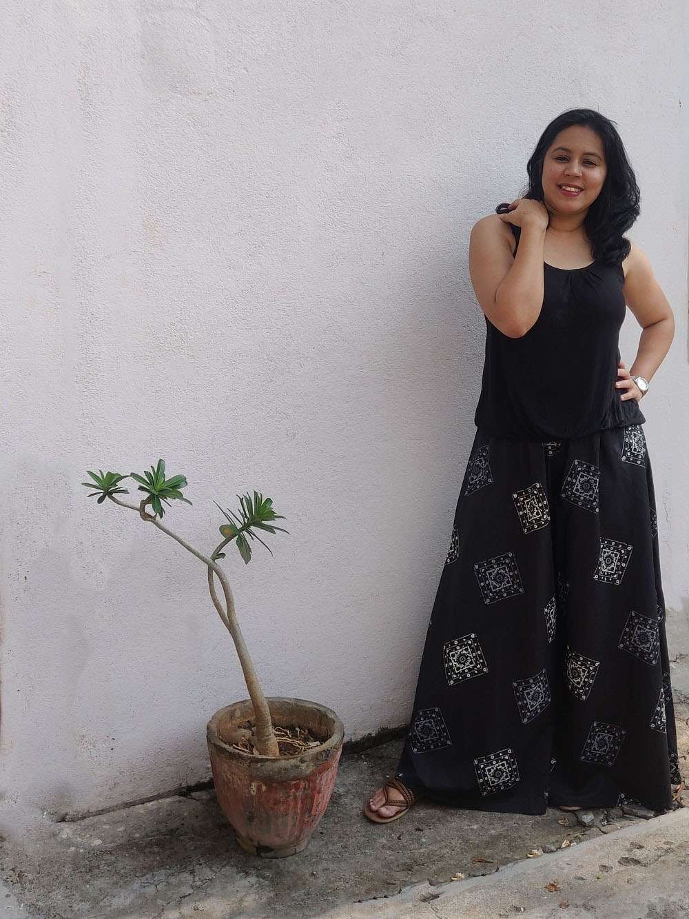 Smokey black hand block printed cotton Sharara (XS)