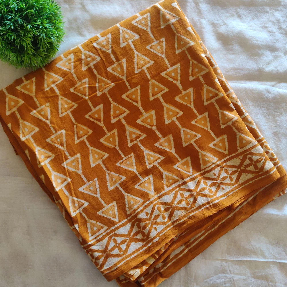 Dabu Print Saree - Mustard