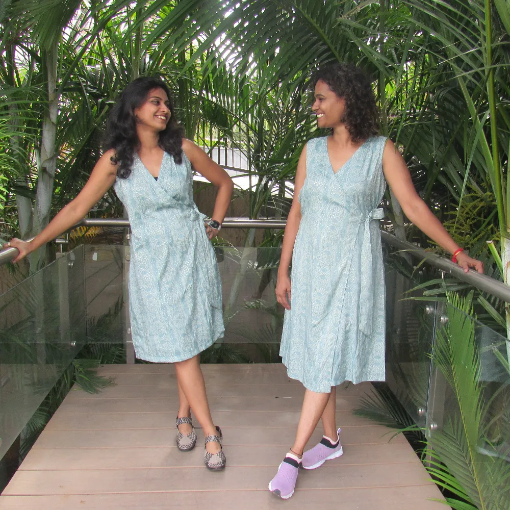 Pastel Blue Rayon Wrap Dress