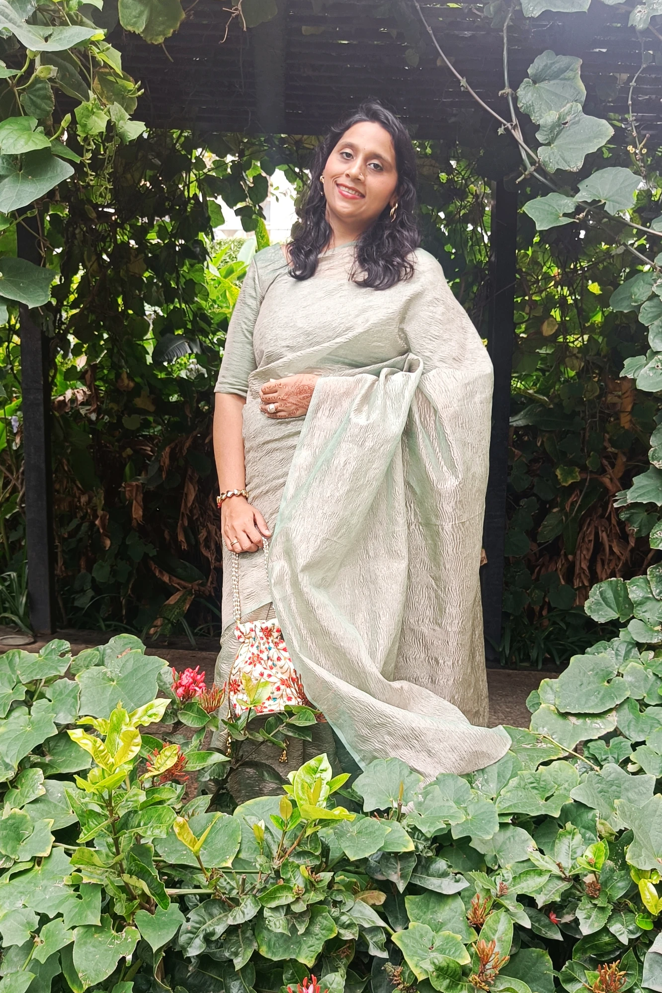 Ready to wear sea green tissue saree