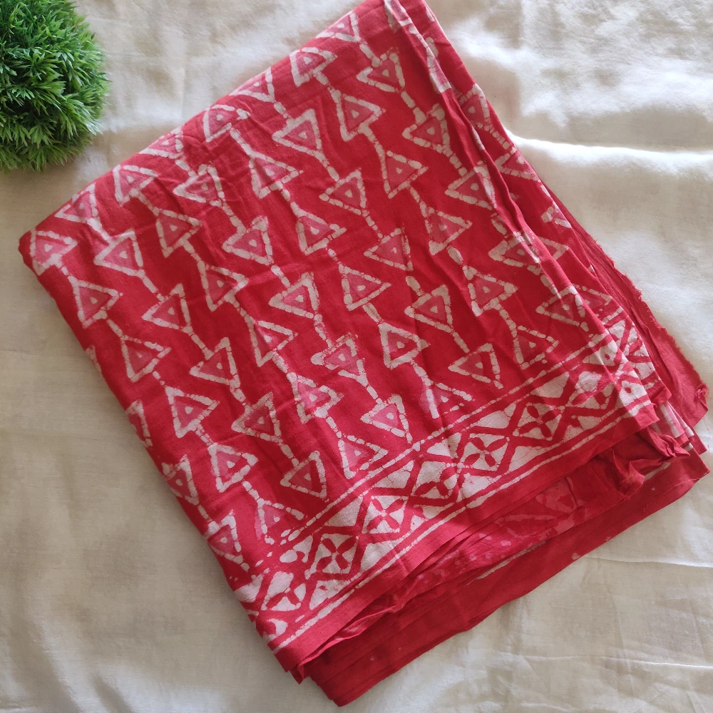Dabu Print Saree - Coral