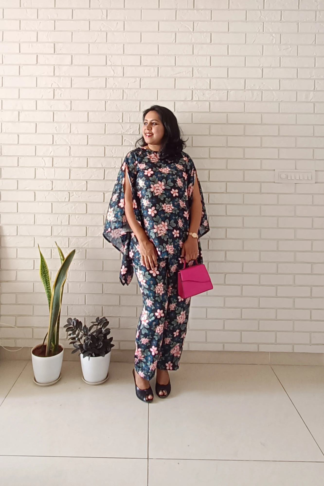 Black printed Crepe Kaftan Co-ord set (XS)