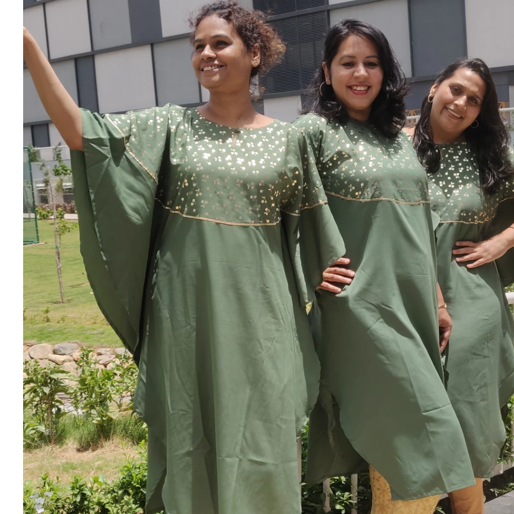 Sage Green Foil print Kaftan kurta (XS)