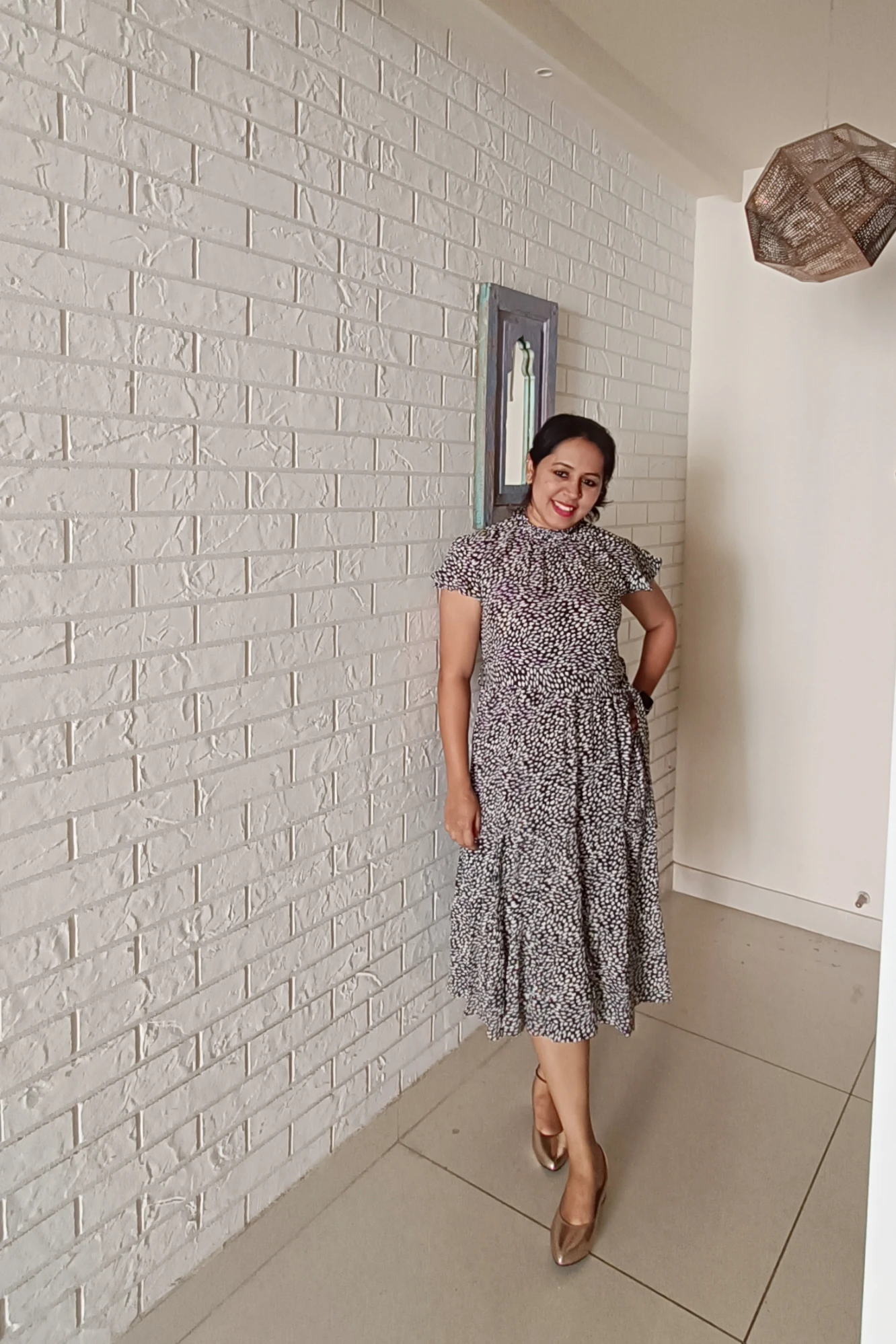 Black & white printed wrinkled cotton dress (XS)