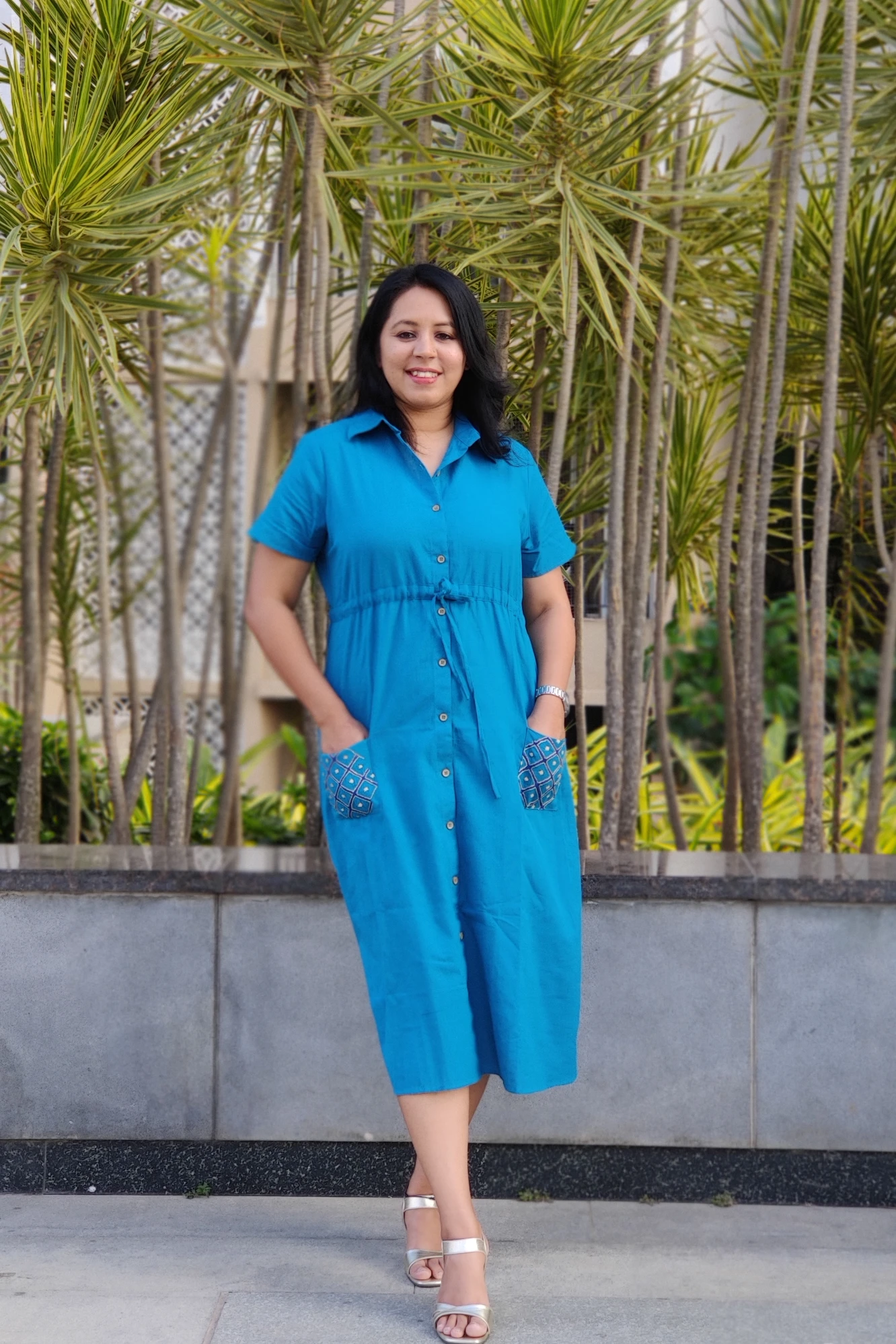 Cotton hand embroidered button down dress (XS)