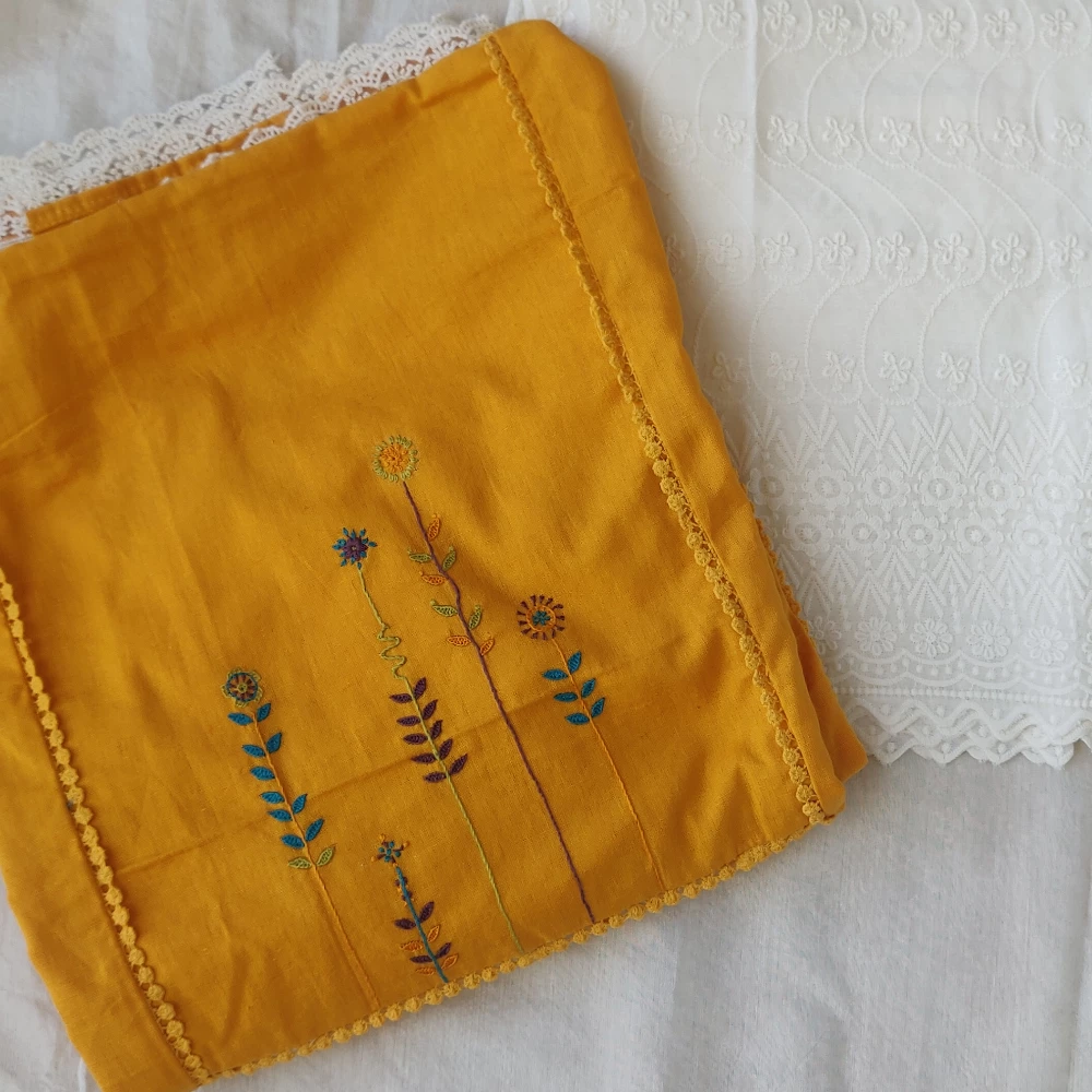 Unstitched Cotton Hand embroidered kurta pant set