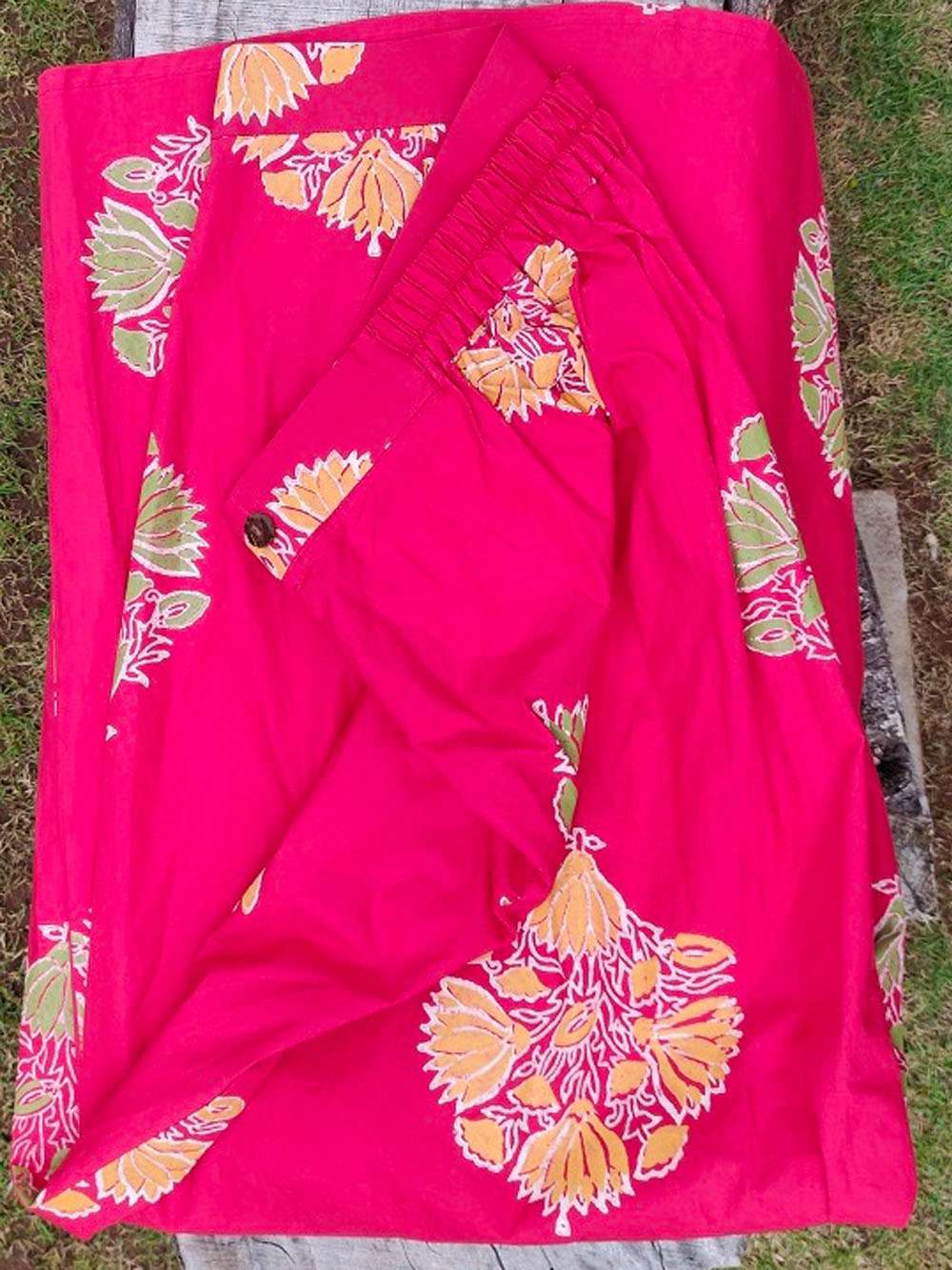 Scarlet red hand block printed cotton A-line skirt (M)