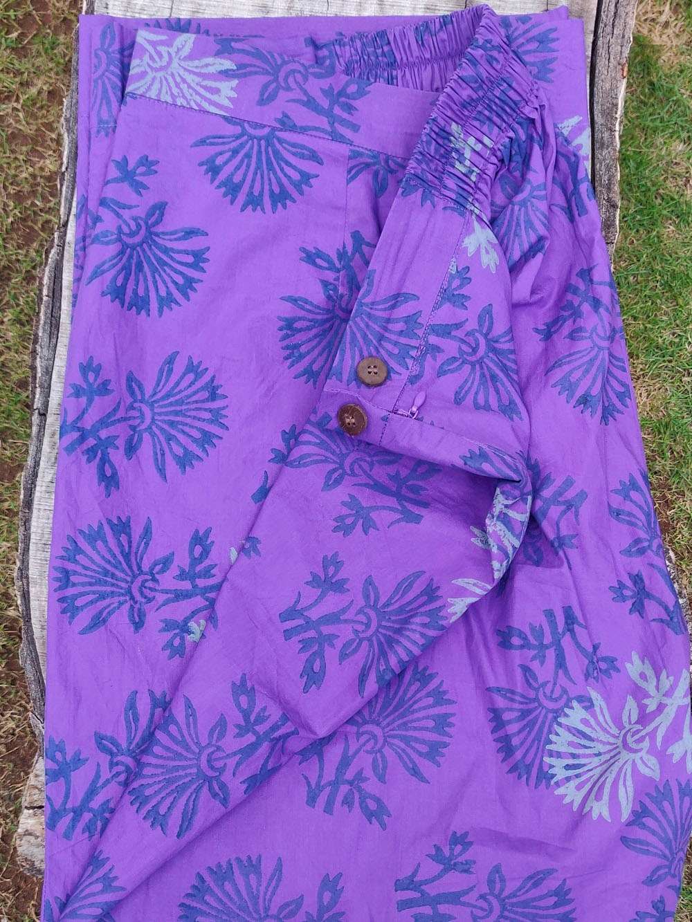 Iris Purple hand block printed cotton pants (S)