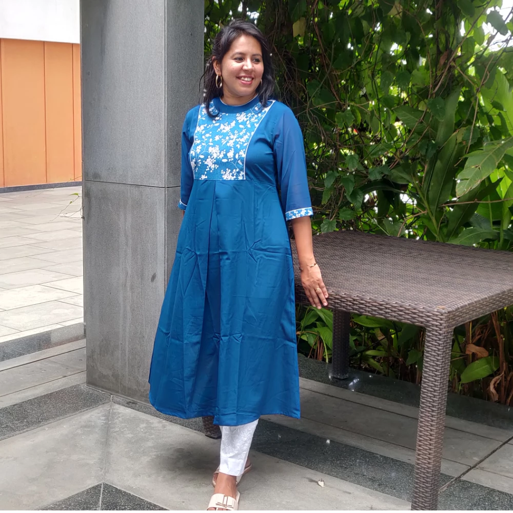 Blue yoke print A Line kurta/dress (M)