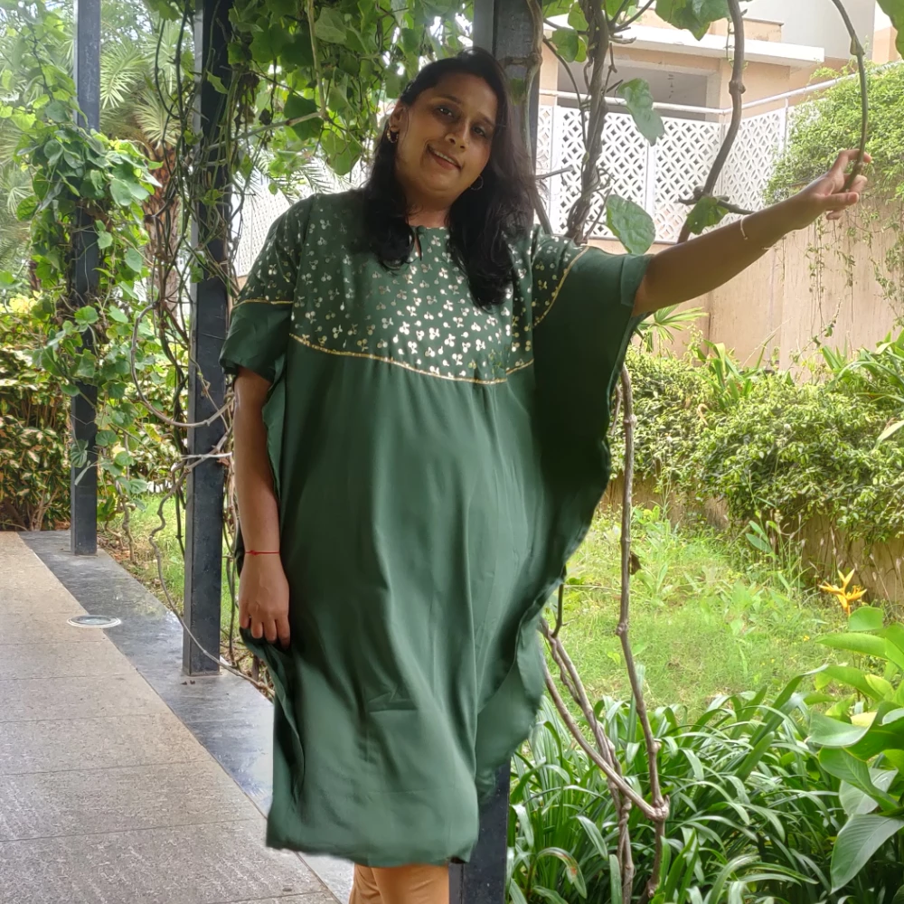 Sage Green Foil print Kaftan kurta (XS)