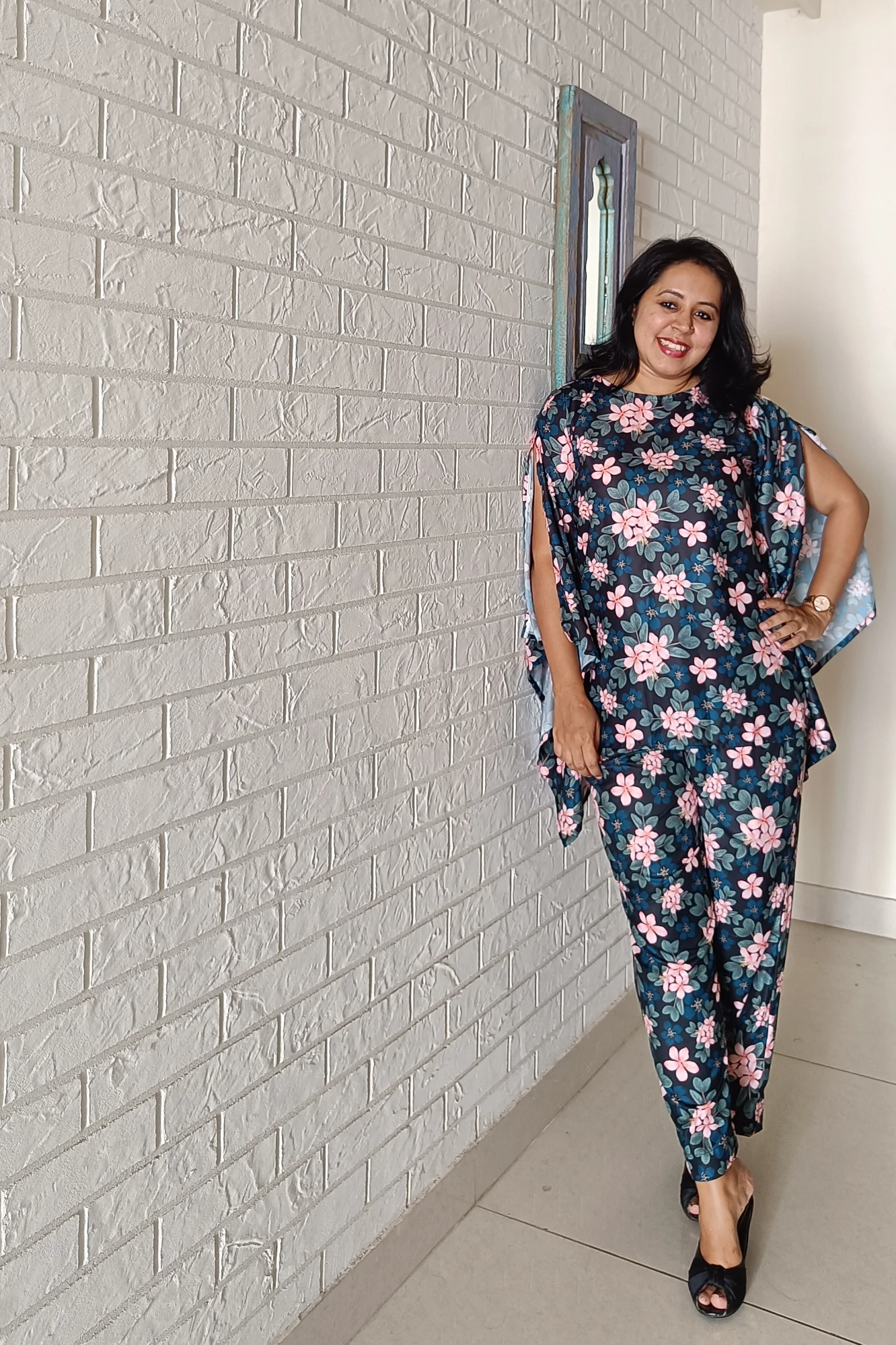 Black printed Crepe Kaftan Co-ord set (XS)