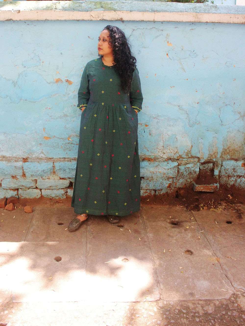 Handloom Cotton Square motif maxi dress (S)
