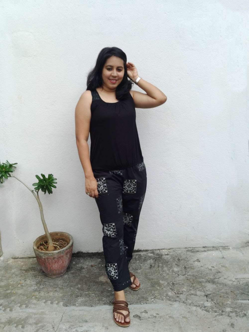 Smokey black hand block printed pants (M)
