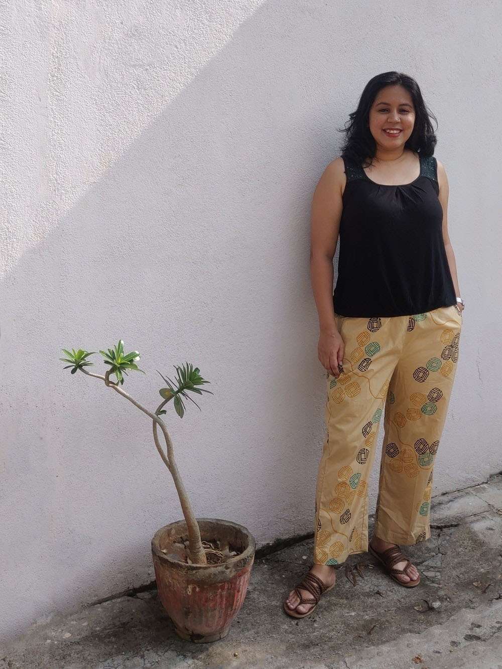 Beige Cotton hand block printed cotton pants