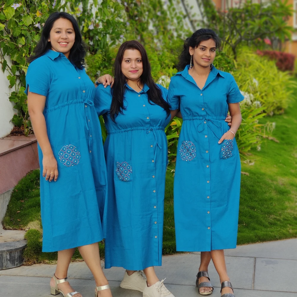 Cotton hand embroidered button down dress (XS)