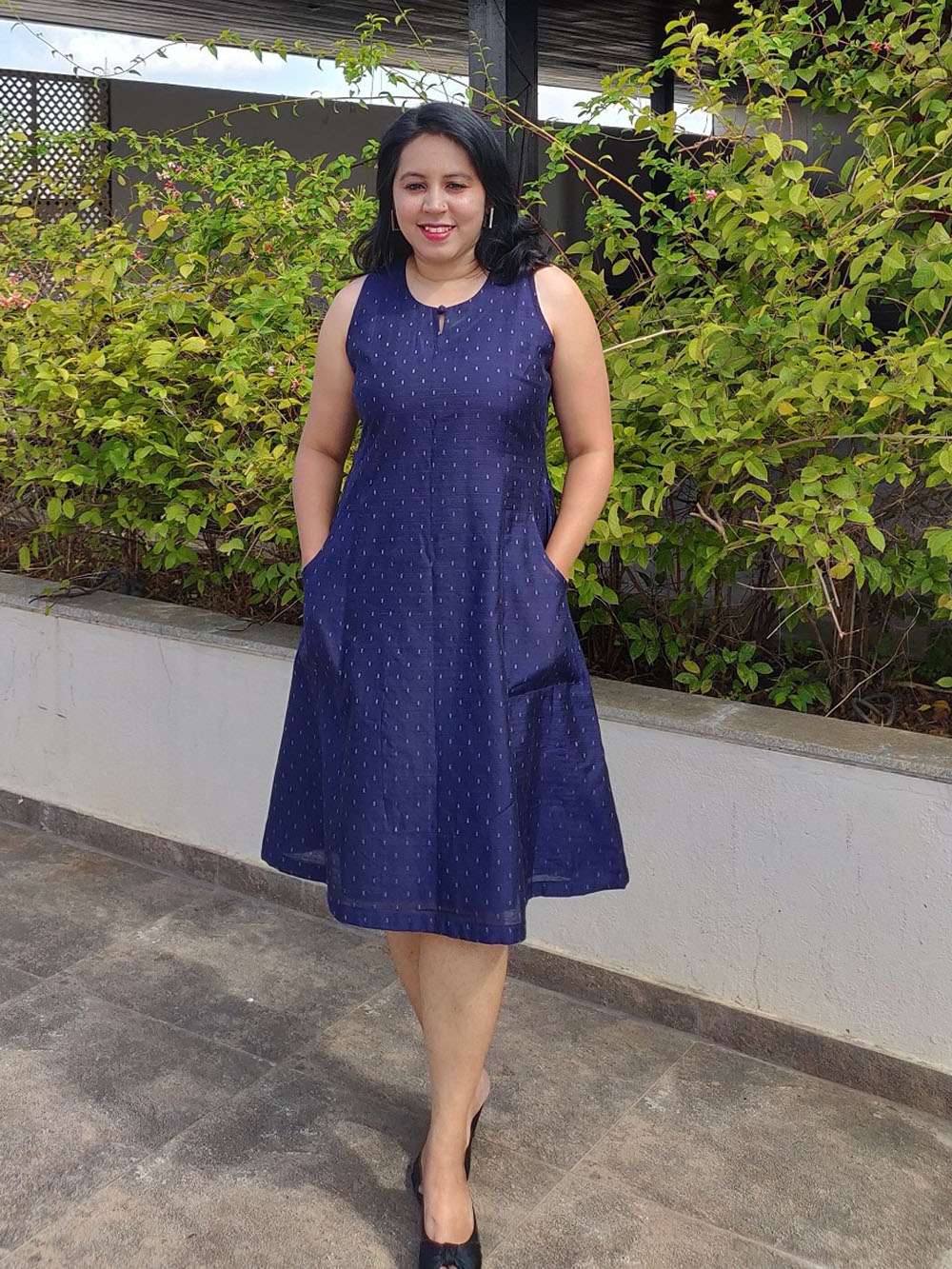 Midnight Blue Lurex Cotton Silk Dress (L)