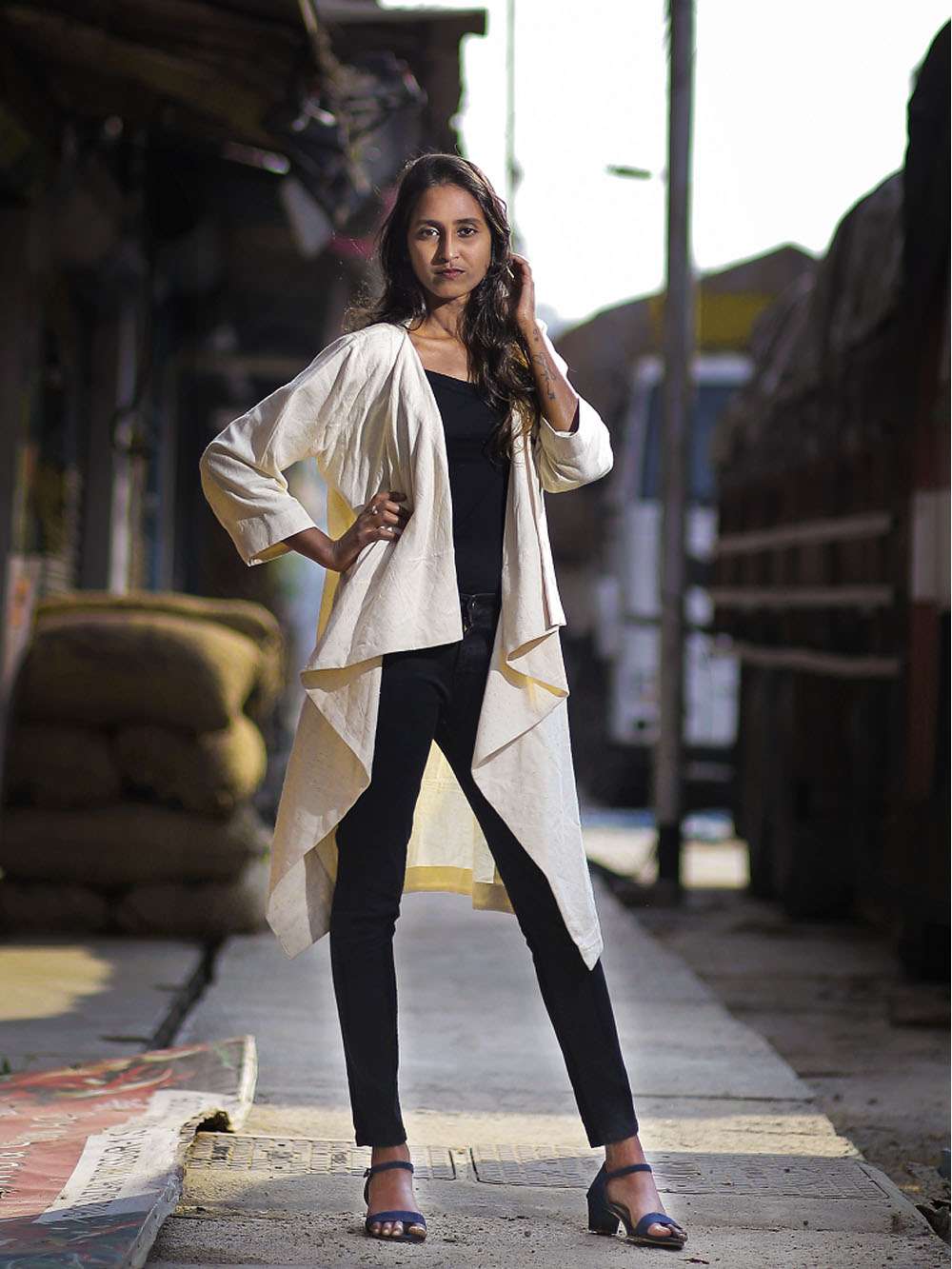 Handloom Cotton Waterfall jacket (M)
