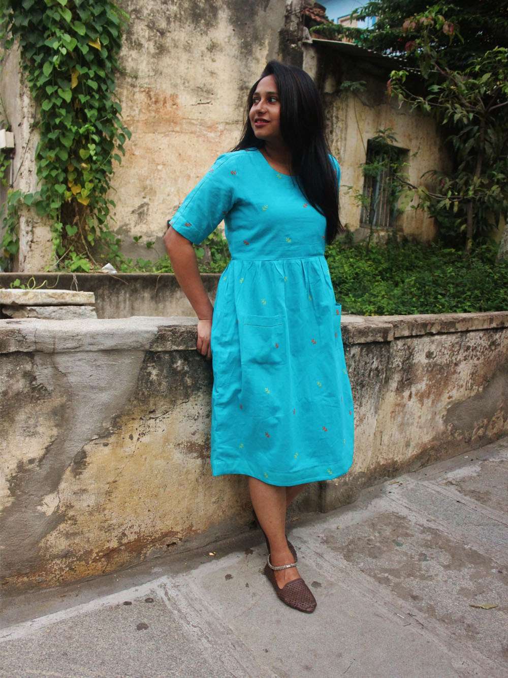 Handloom Cotton Rocket motif dress (S)