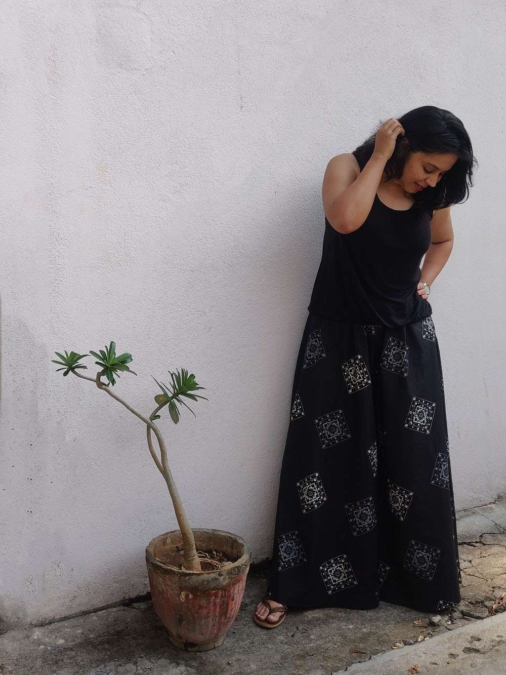 Smokey black hand block printed cotton Sharara (XS)