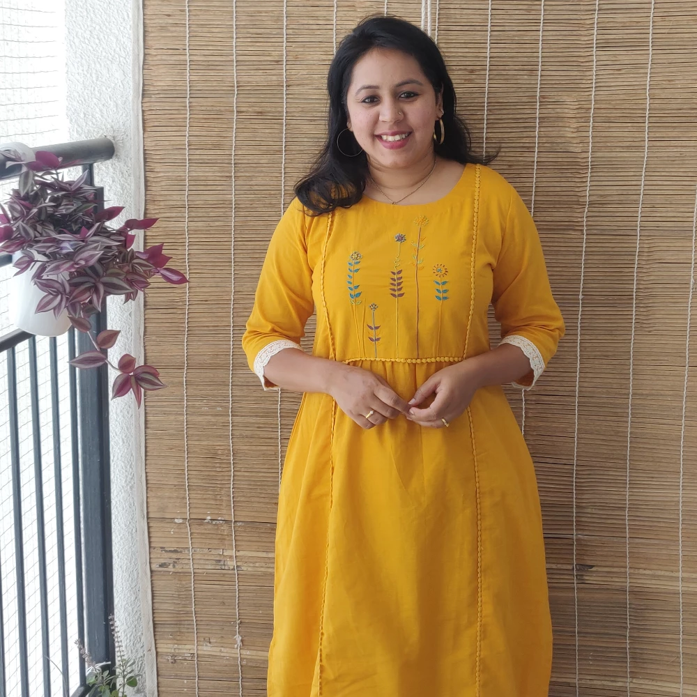 Unstitched Cotton Hand embroidered kurta pant set (Unstitched set)