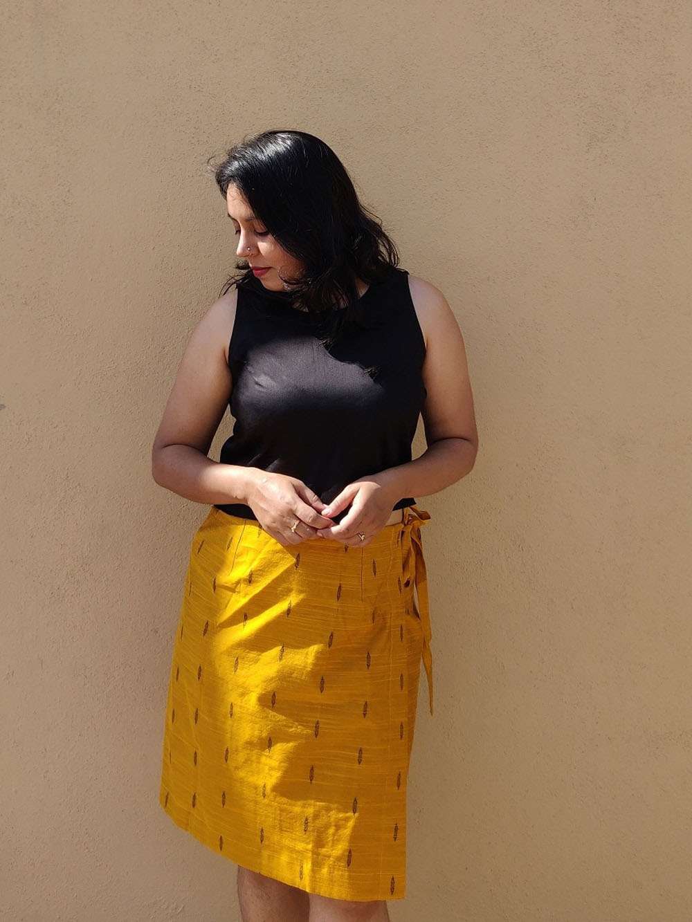 Mustard Yellow Cotton Silk Wrap Skirt