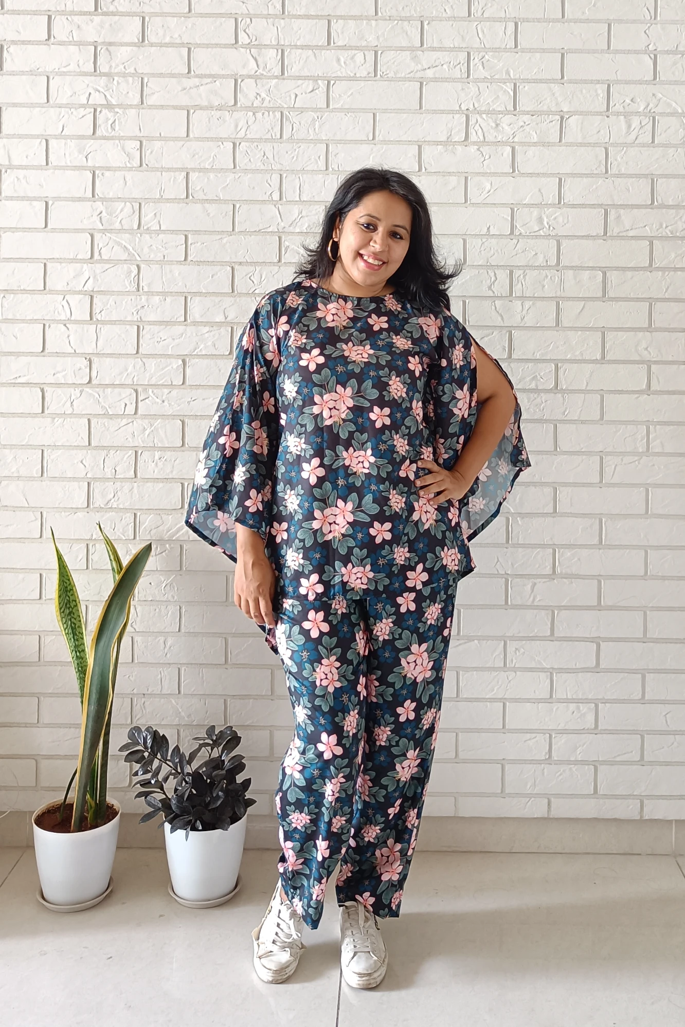Black printed Crepe Kaftan Co-ord set (XS)
