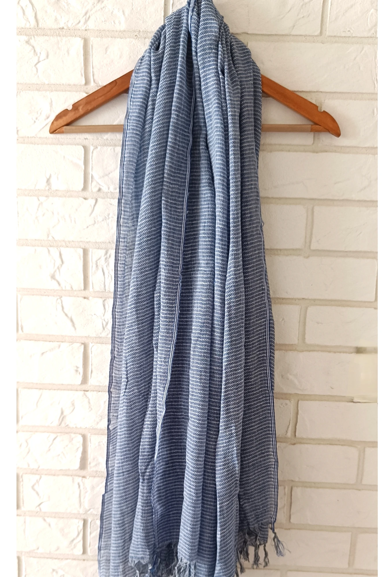 Blue breeze striped cotton stole