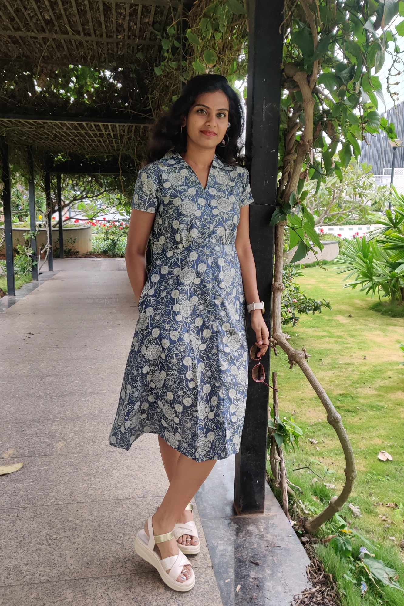 Soft Cotton Denim printed dress (XS)