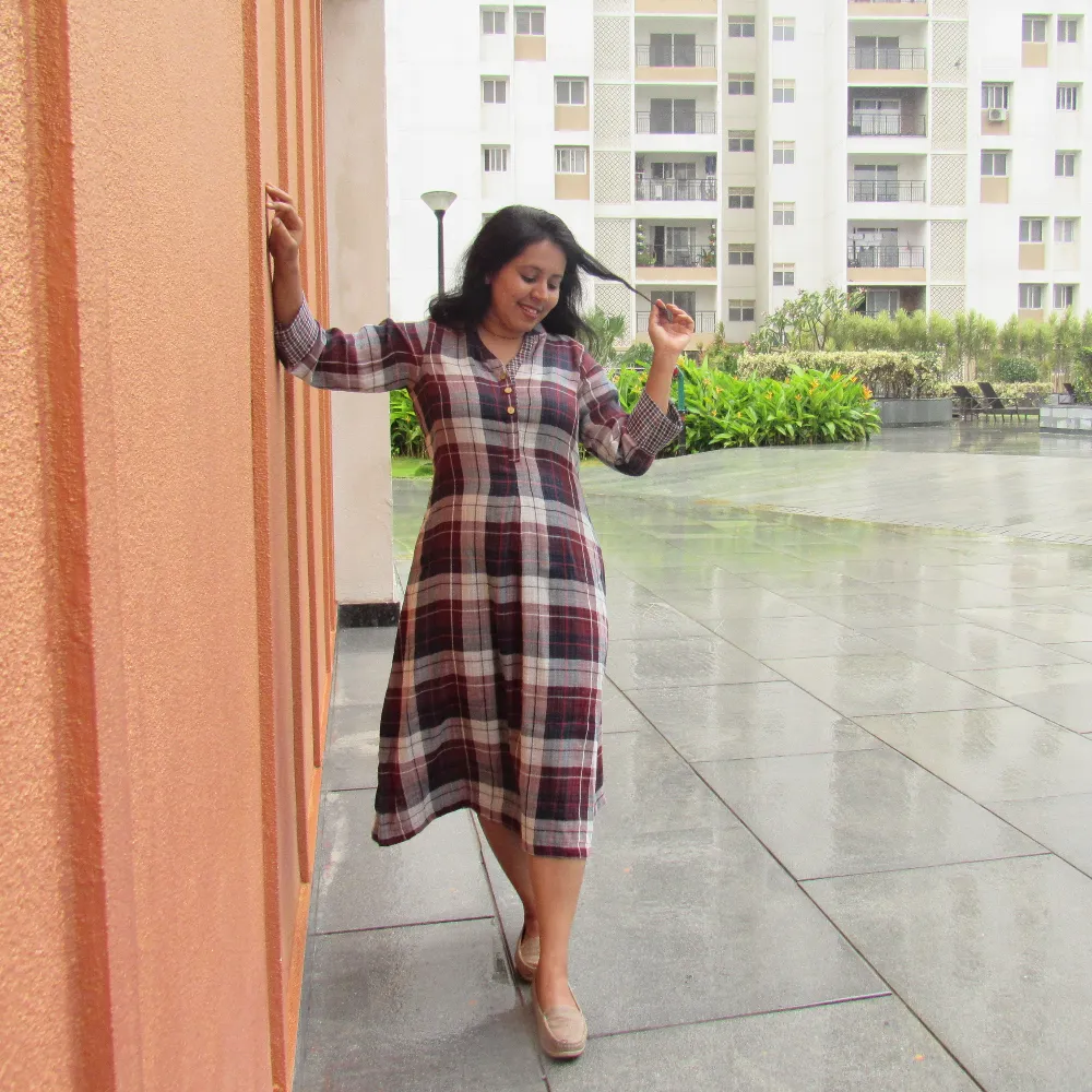 Checkered Cotton Dress/Kurta (S)