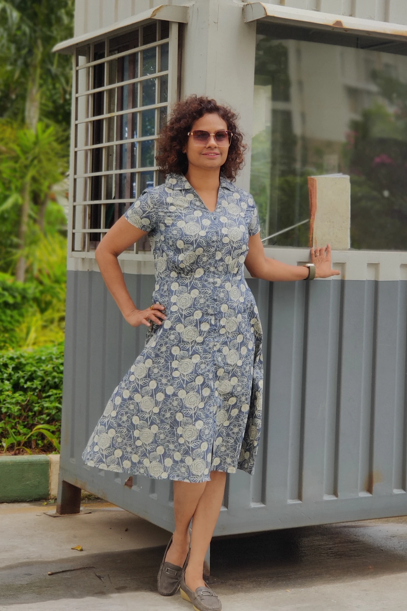 Soft Cotton Denim printed dress (XS)