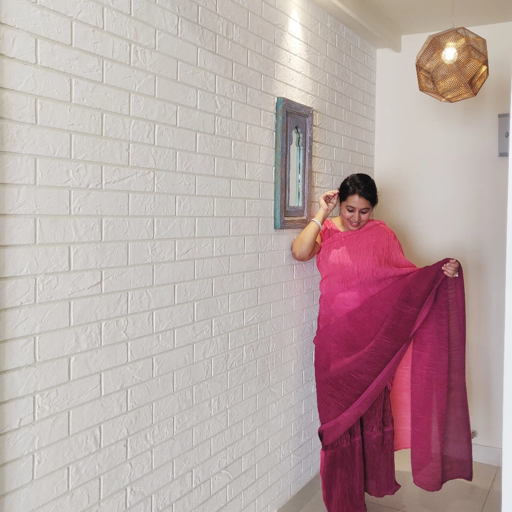 Ombre Pink Accordion Pleated Saree-Dress (XL - 4XL)