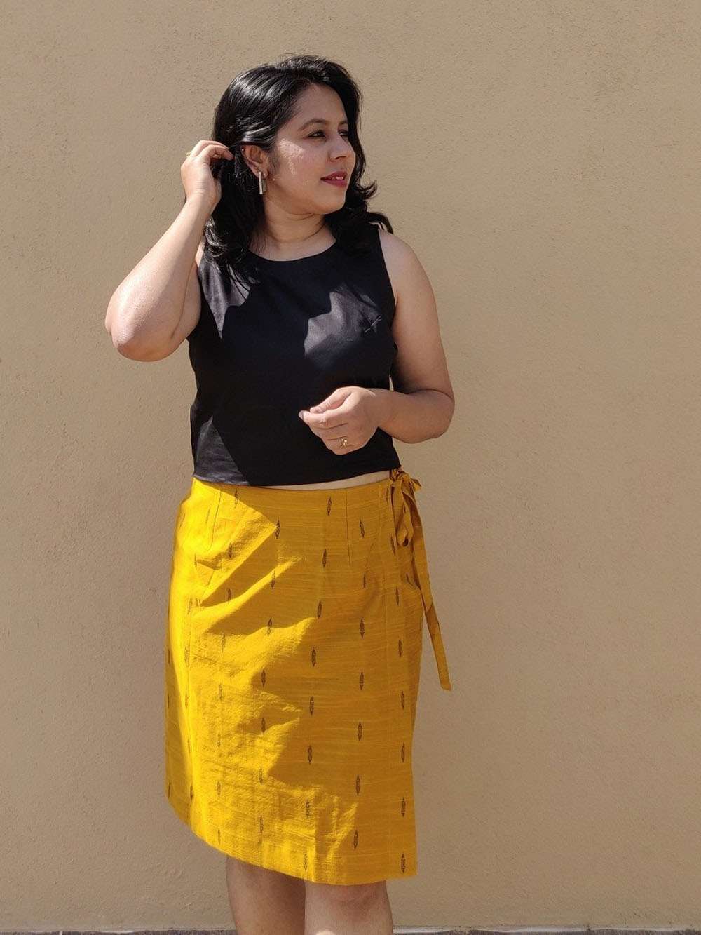 Mustard Yellow Cotton Silk Wrap Skirt