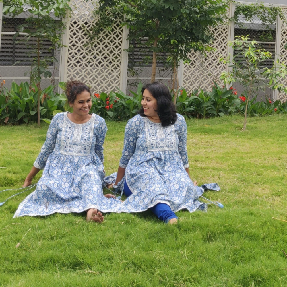 Floral printed Embroidered yoke cotton kurta