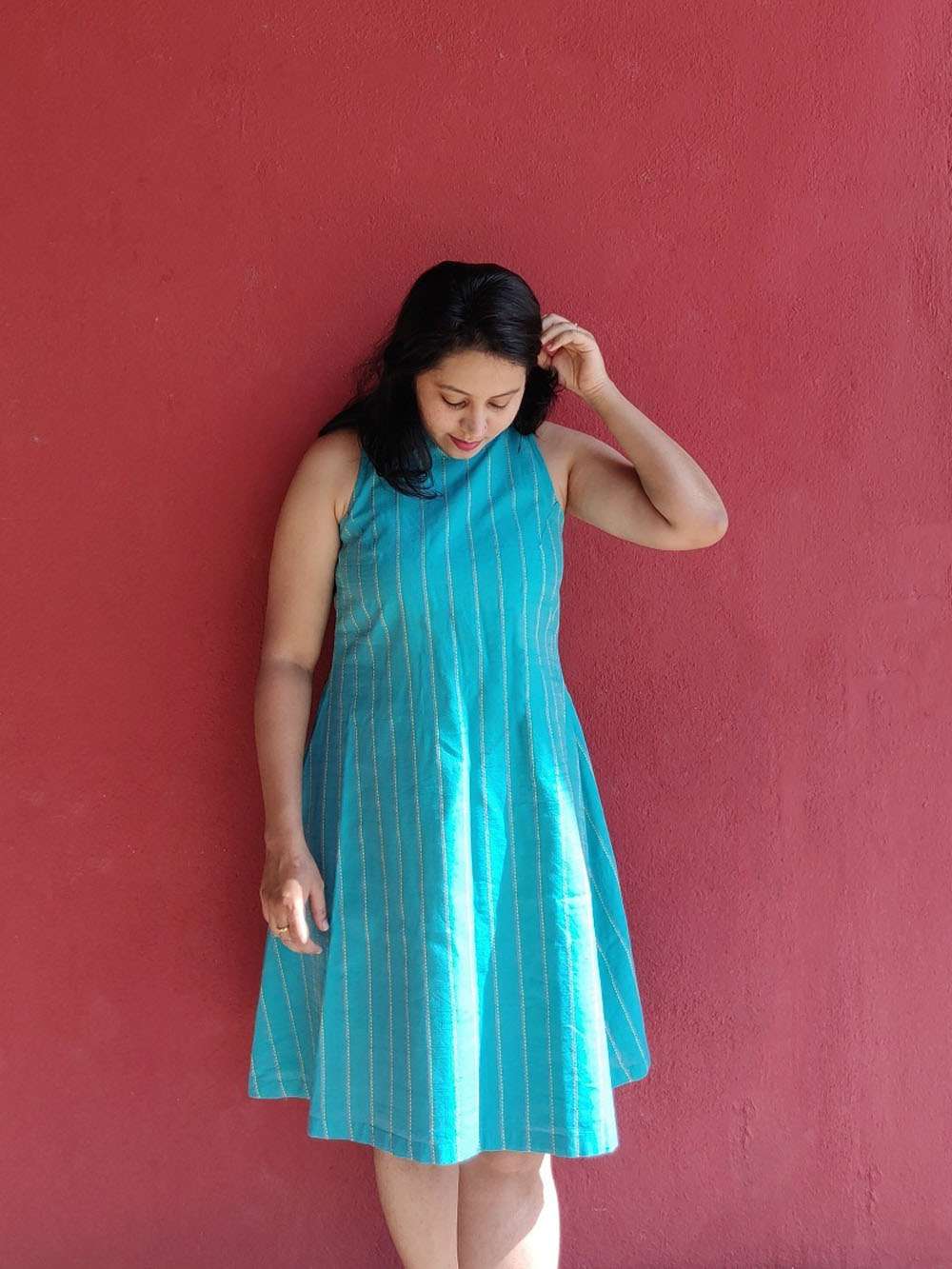 Aqua Blue Cotton Silk Dress (m)