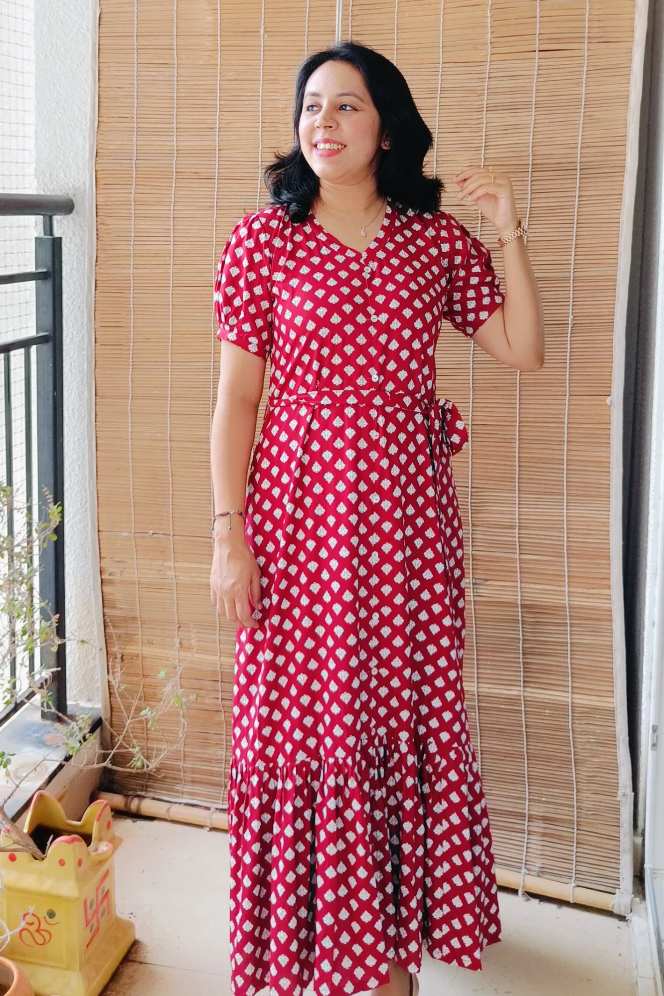 Printed Viscose Maxi dress with frill (XL)