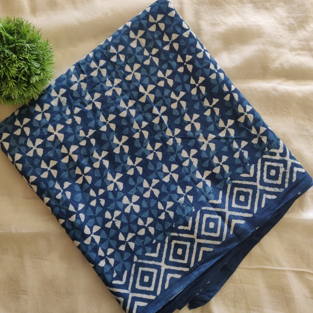 Dabu Print Saree - Indigo
