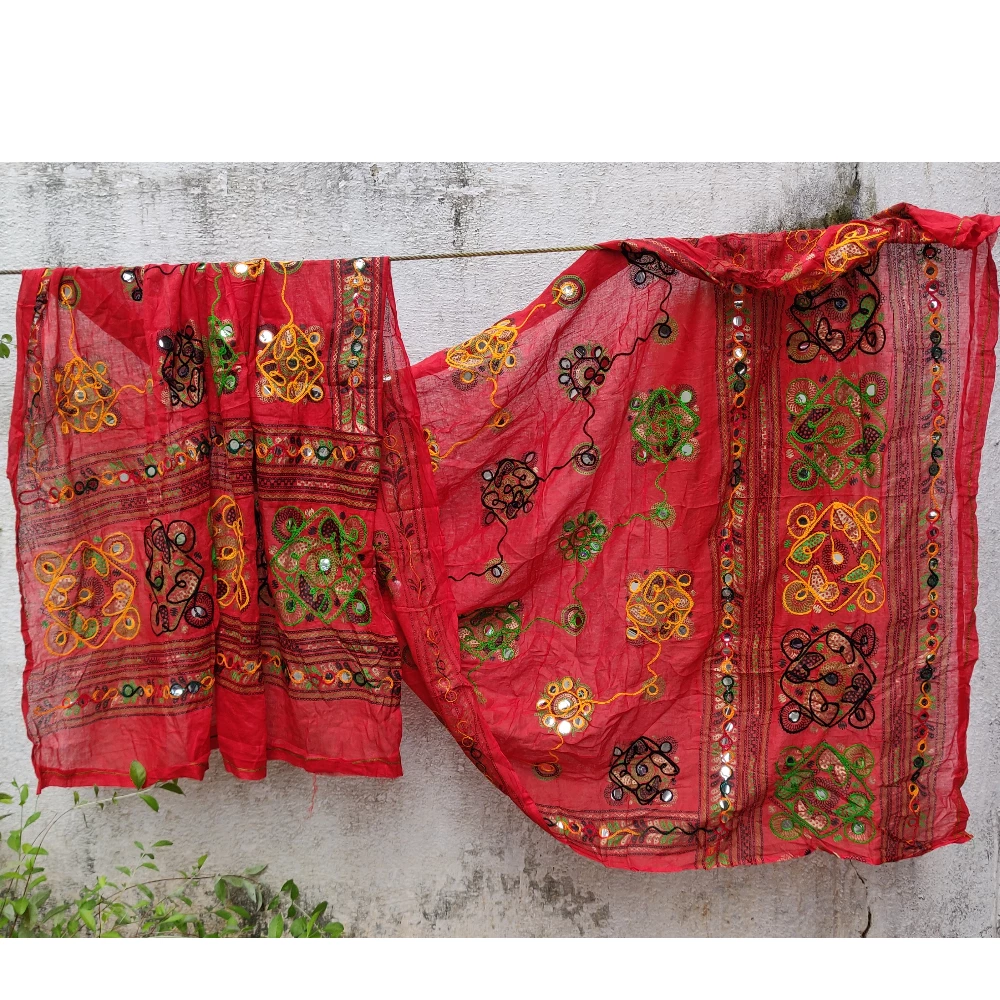 Cotton Aari work dupatta (orange)