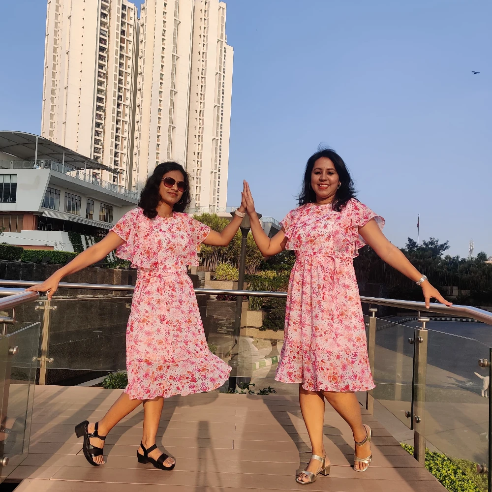 Printed Pink Georgette dress (XS)
