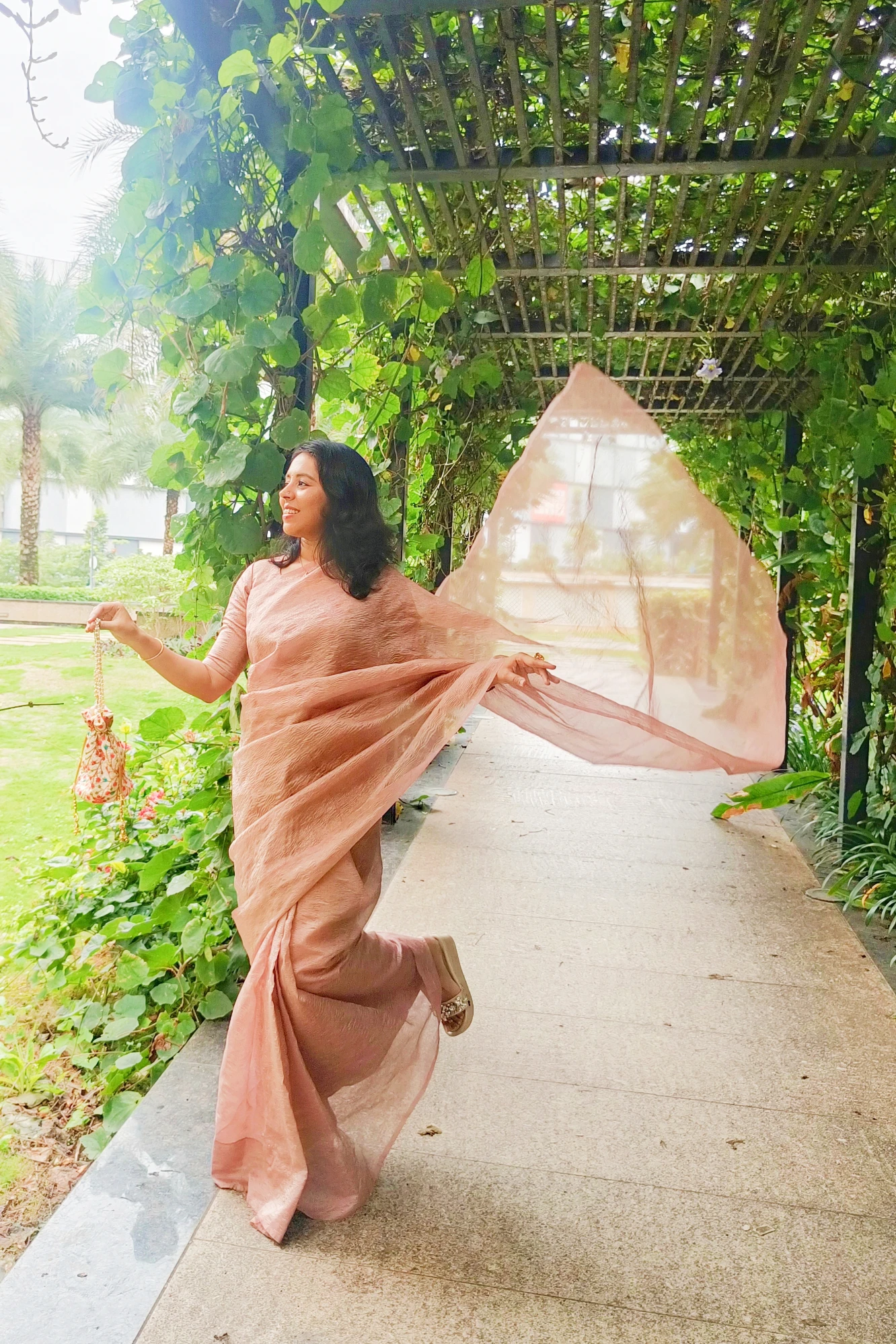 Ready to wear onion pink tissue saree