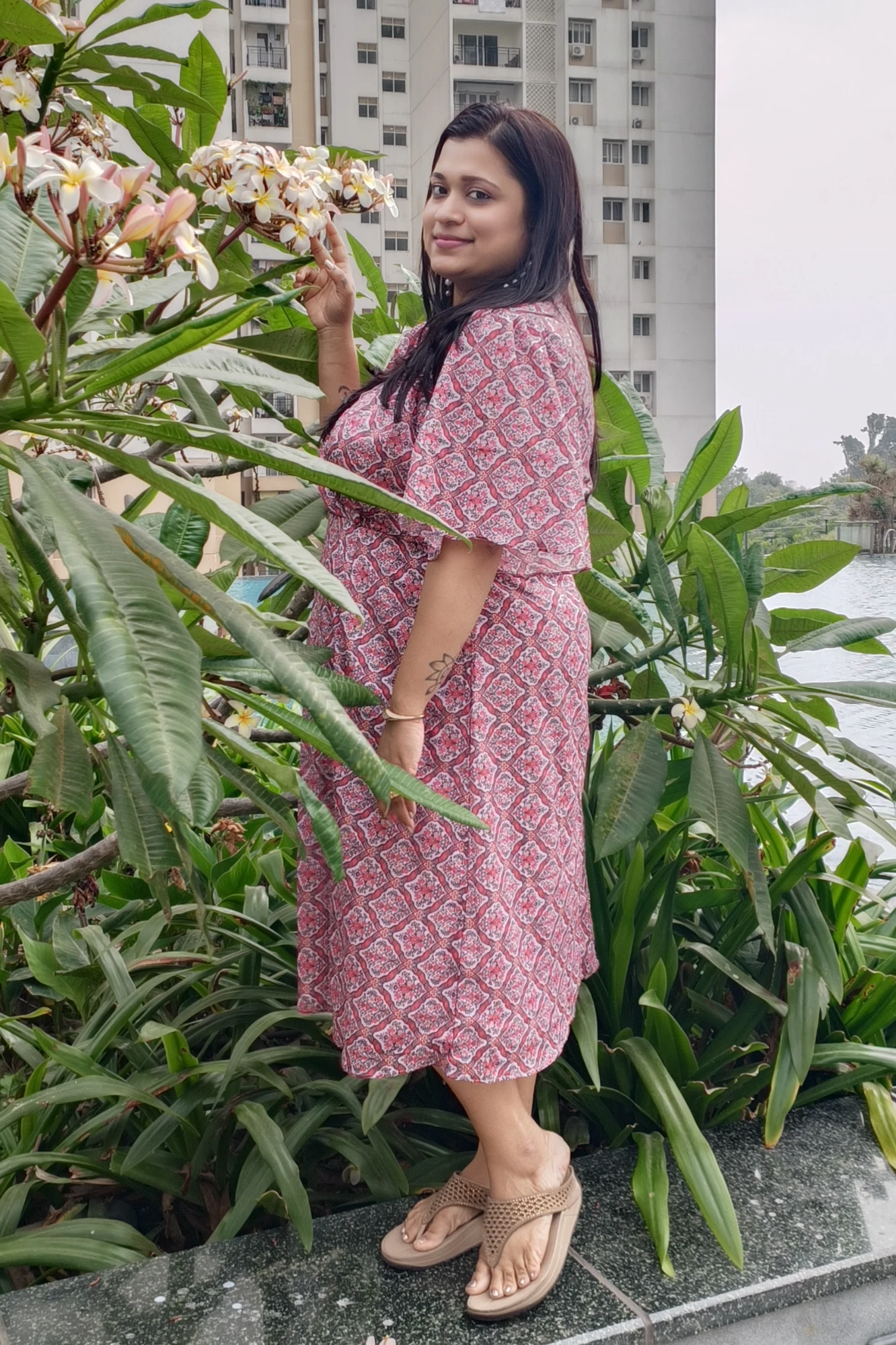 Red Ogee printed Chinnon dress (L)
