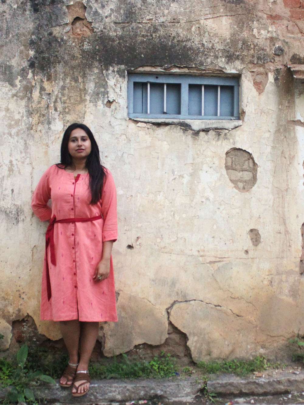 Handloom Cotton Jamdani - Button down dress (S)